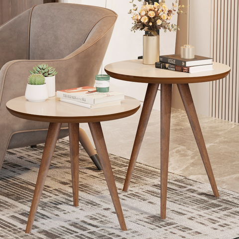 Conjunto de Mesas de Apoio para Sala Star - Off White/Freijó