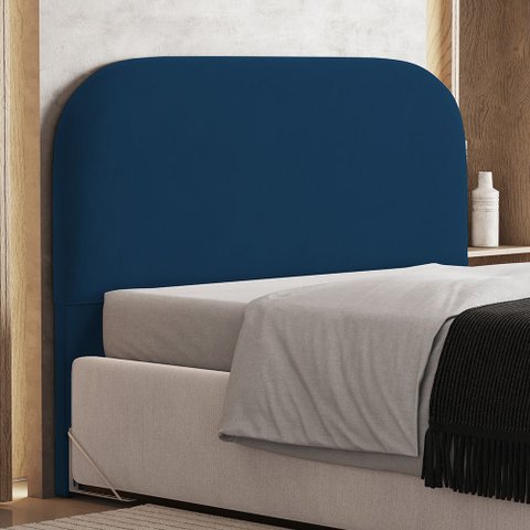 Cabeceira Cama Box King 195cm Orgânica Lanna W01 Suede Azul Marinho - Lyam Decor