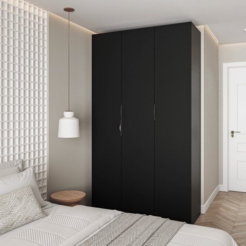 Guarda Roupa Planejado 3 Portas com Cabideiro Hera CabeCasa MadeiraOriginals Preto/Ônix/Cinza Romado