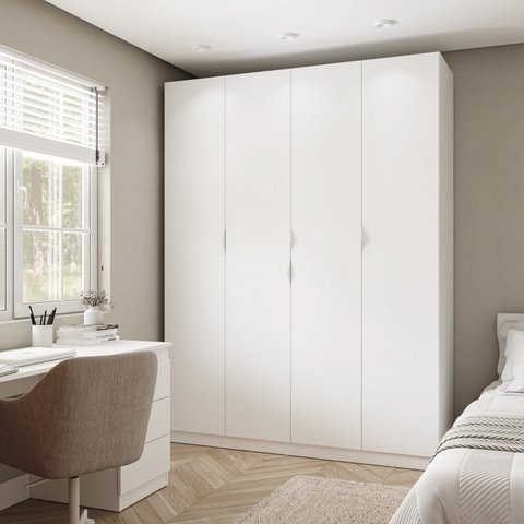 Guarda Roupa Planejado 4 Portas com Cabideiro Hera CabeCasa MadeiraOriginals Branco/Algodão/Cromado
