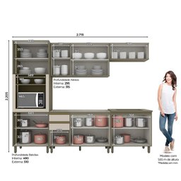 Cozinha Completa 5 Peças para Forno Embutir e Cooktop 13 Portas Aurora Espresso Móveis - 3