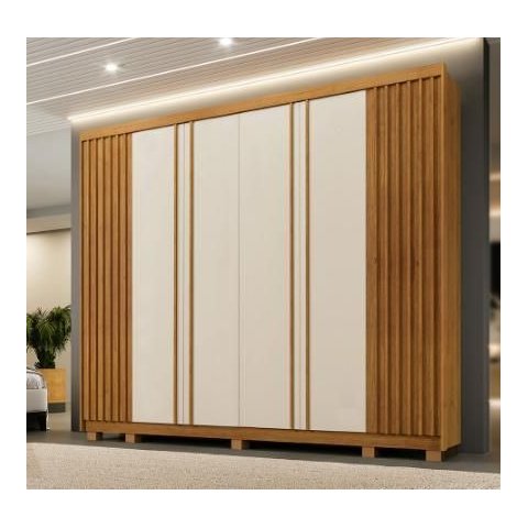 Guarda Roupa Casal 6 Portas 6 Gavetas com Pés Ripado 273cm Arezzo Cinamomo/Off White - Benetil