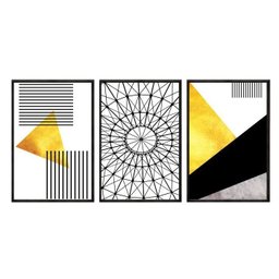 Kit 03 Quadros Moderno Abstrato Geometrico Dourado Preto Abg019 Vidro com Impressão Uv 60x80cm Cada - 2