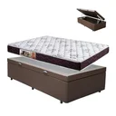 Ver imagem 1 de Cama Box Baú Marrom Solteiro Colchão Mola Ensacada + 61x88x188
