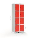 Ver imagem 2 de Armário Roupeiro Locker Guarda-Volume de Aço 8 Portas Pequenas com Fecho para Cadeado Vestiário Academia Vermelho/Cinza