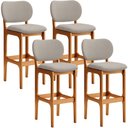 Ver imagem 1 de Kit 4 Banquetas Alta Bar Cozinha Sala Jantar Fixa Betta L02 Imbuia Linho Bege - Lyam Decor