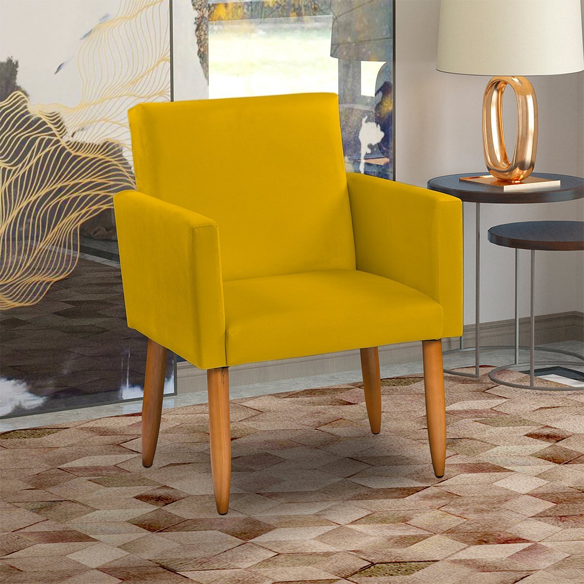 Poltrona Decorativa Cadeira Reforçada Para Sala E Recepção Escritório Suede Cores Pé Castanho - 1