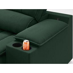 Sofá com Porta Copos e Carregador USB Retrátil e Reclinável Murano 2,00m Velosuede Verde - - 7