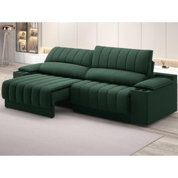 Sofá com Porta Copos e Carregador USB Retrátil e Reclinável Murano 2,00m Velosuede Verde - - 1