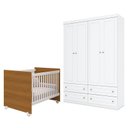 Ver imagem 1 de Berço Nacional Mel Branco Savana – Reller e Guarda Roupa Infantil Americano 4 Portas Branco Hp – Hen