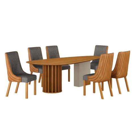 Conjunto Sala de Jantar Mesa Orgânica 200cm 6 Cadeiras Belle sem Tampo Vidro Cinamomo/Off White/Sint