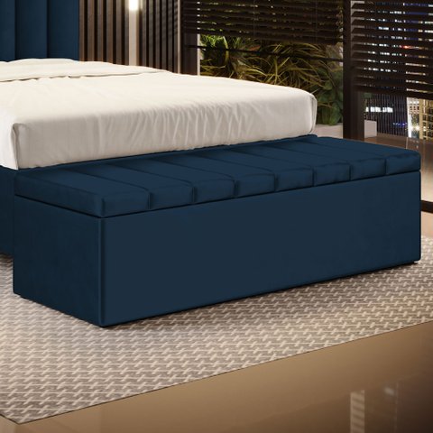 Calçadeira Baú Navi 140 para Cama de Casal N-025 Veludo Azul Marinho Aradecor