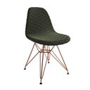 Ver imagem 4 de Mesa Jantar Londres Retangular Canela 137x90 Base Preta 6 Cadeiras Estofadas Verde Base Cobre