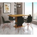 Ver imagem 1 de Mesa Jantar Londres Retangular Canela 137x90 Base Preta 6 Cadeiras Estofadas Verde Base Cobre