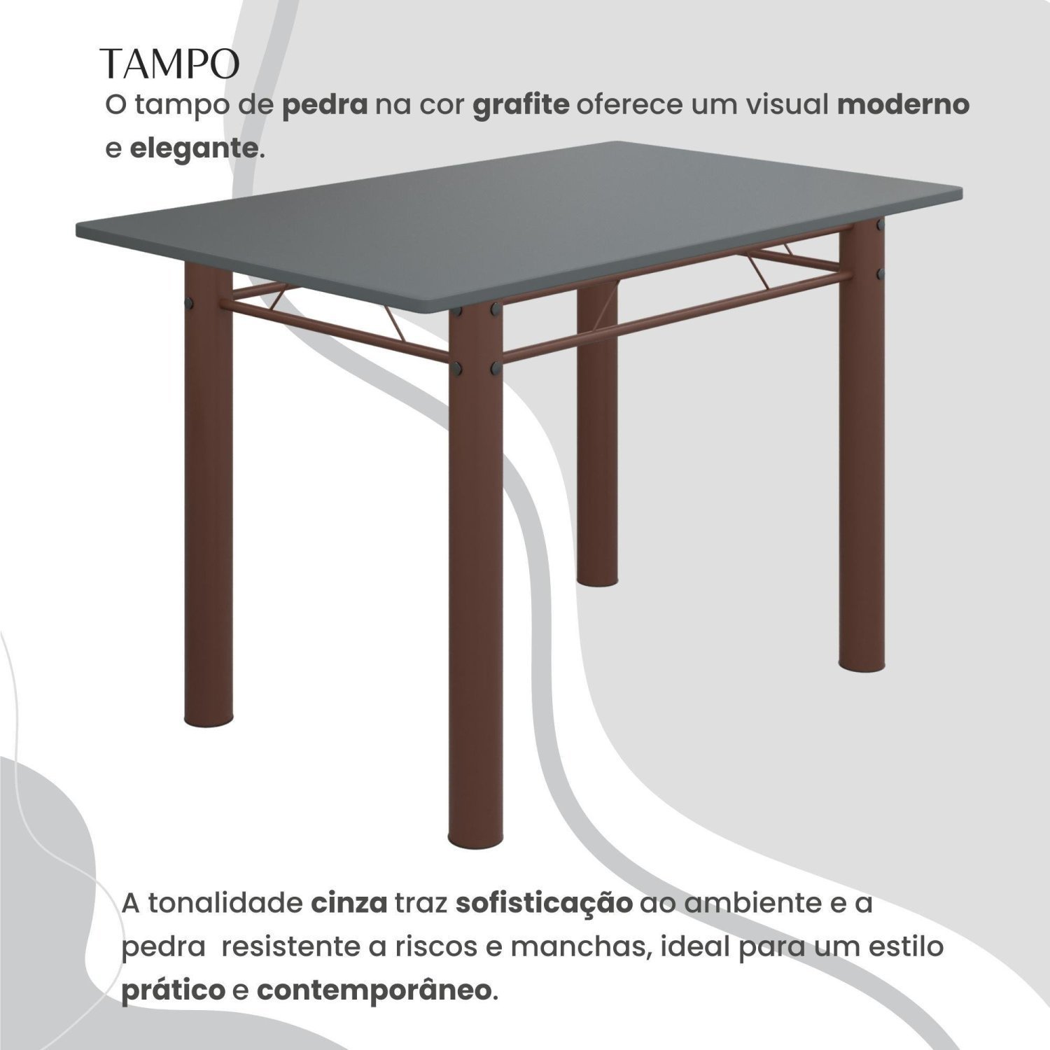 Conjunto Sala de Jantar Bahia Mesa Tubo 140x75cm Tampo Pedra com 6 Cadeiras - 4