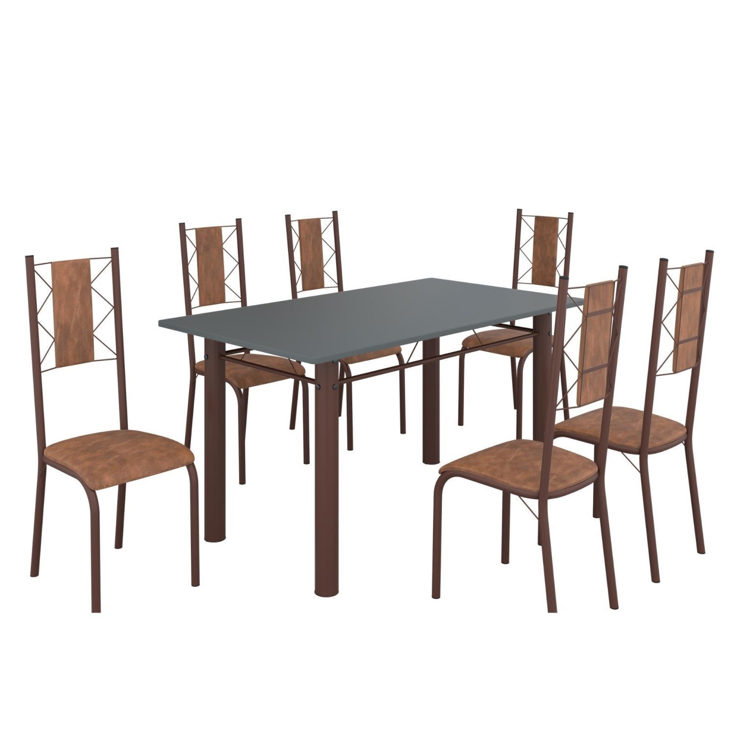 Conjunto Sala de Jantar Bahia Mesa Tubo 140x75cm Tampo Pedra com 6 Cadeiras - 2