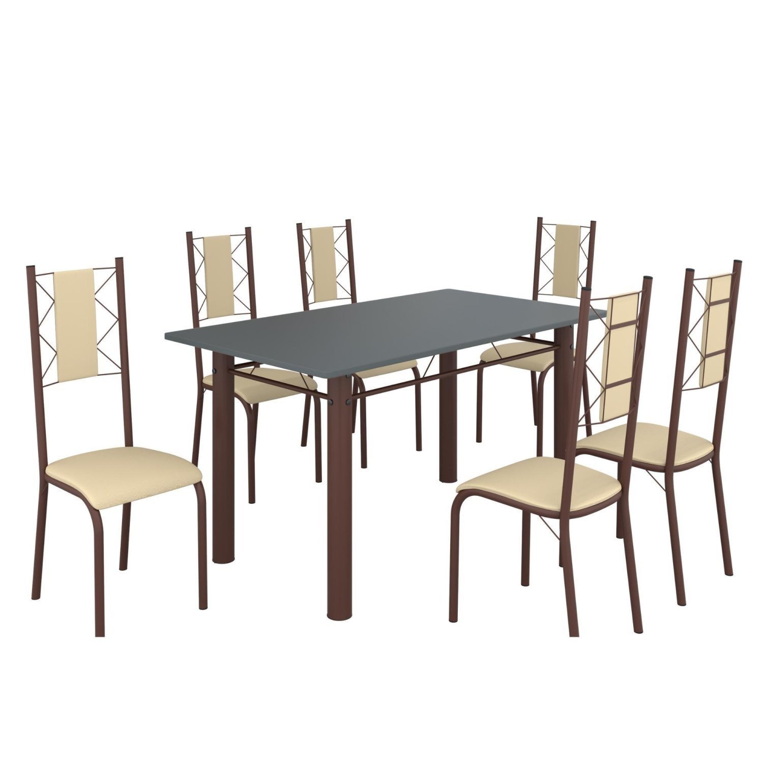 Conjunto Sala de Jantar Bahia Mesa Tubo 140x75cm Tampo Pedra com 6 Cadeiras - 2