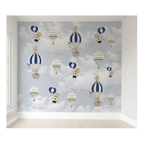 Papel de parede infantil balão azul menino  para quarto de bebê M² PP37