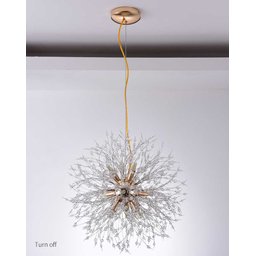 Lustre Pendente Dente de Leão Dourado Redondo Cristais 8E14 40cm - 1