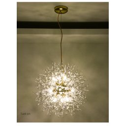 Lustre Pendente Dente de Leão Dourado Redondo Cristais 8E14 40cm - 2