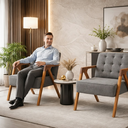 Ver imagem 2 de Kit 2 Poltrona Verona Bella Design Linho Premium Pés Madeira:Linho Cinza