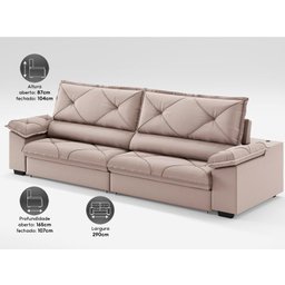 Sofá com Carregador Usb e Molas no Assento Retrátil Reclinável Nice 2,90m Velosuede - Netsofas - 4