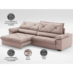 Sofá com Carregador Usb e Molas no Assento Retrátil Reclinável Nice 2,90m Velosuede - Netsofas - 2
