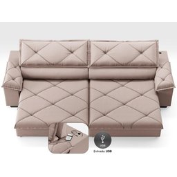 Sofá com Carregador Usb e Molas no Assento Retrátil Reclinável Nice 2,90m Velosuede - Netsofas - 3