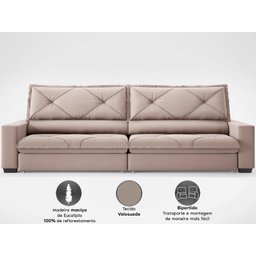 Sofá com Carregador Usb e Molas no Assento Retrátil Reclinável Nice 2,90m Velosuede - Netsofas - 5
