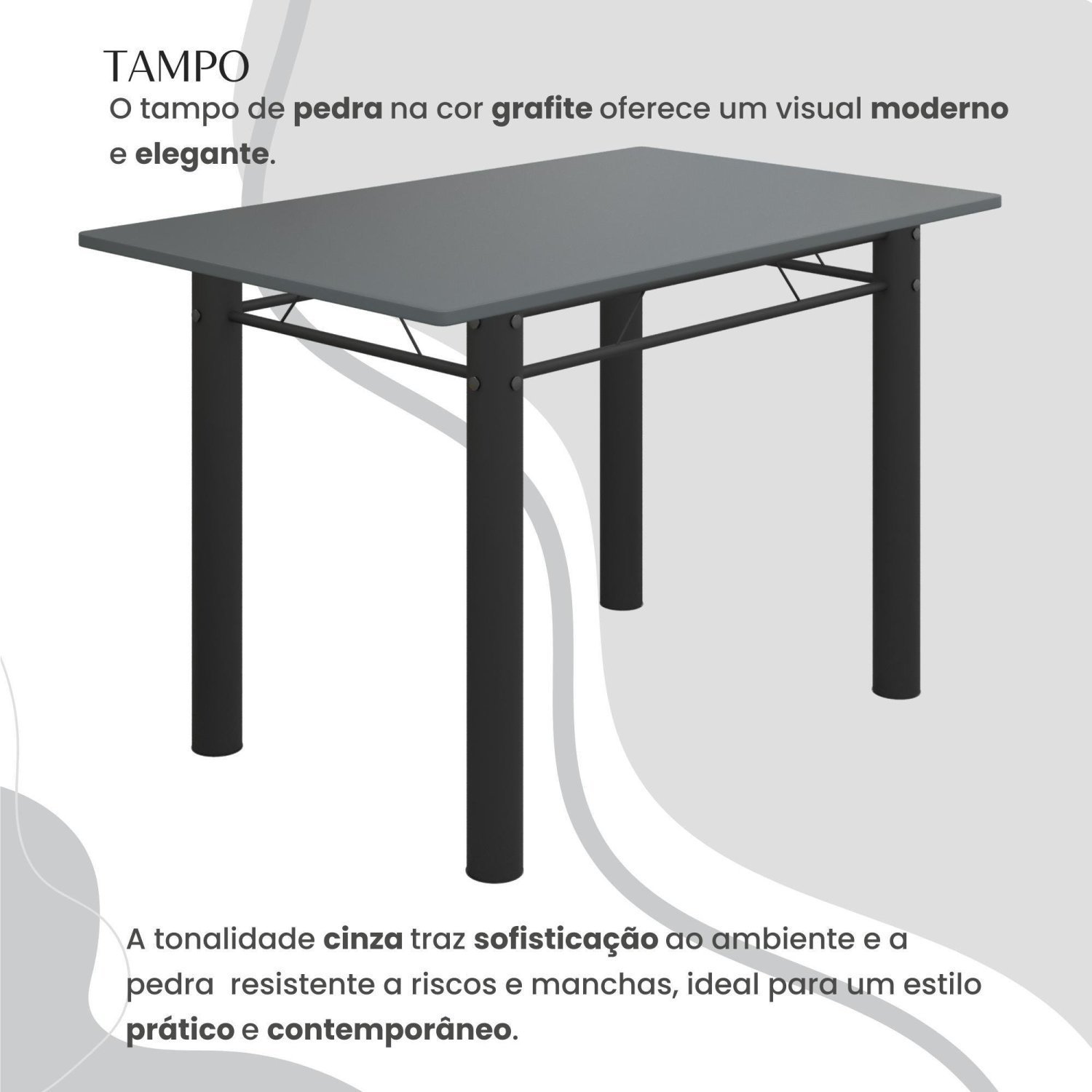 Conjunto Sala de Jantar Bahia Mesa Tubo 140x75cm Tampo Pedra com 6 Cadeiras - 4