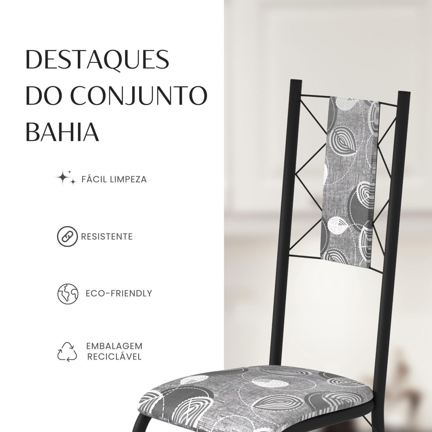 Conjunto Sala de Jantar Bahia Mesa Tubo 140x75cm Tampo Pedra com 6 Cadeiras - 10