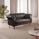 Ver imagem 1 de Sofá Chesterfield 2 Lugares Couro Sintético Preto Duque 150cm Yescasa