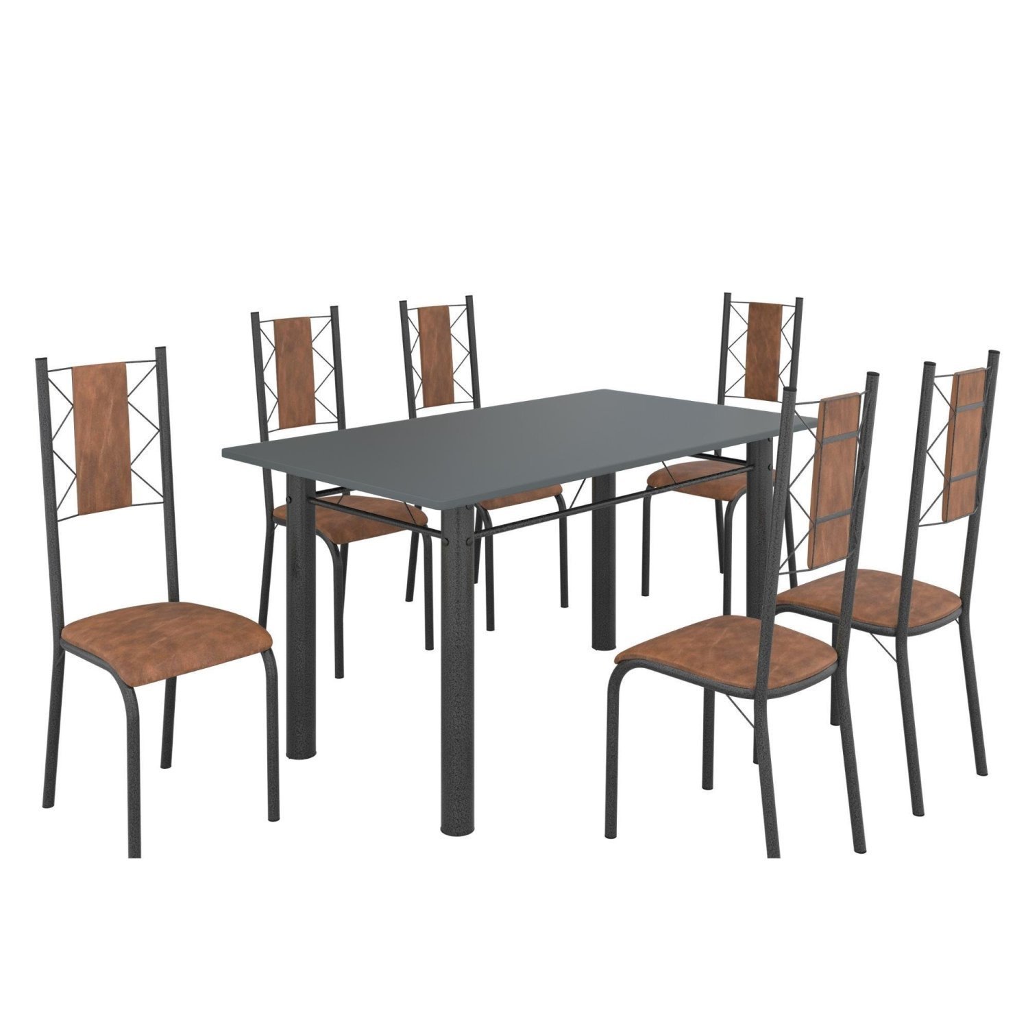 Conjunto Sala de Jantar Bahia Mesa Tubo 140x75cm Tampo Pedra com 6 Cadeiras - 2