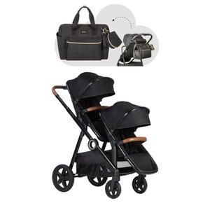 Carrinho de Bebe Gemeos Go 2 Black e Bolsa Maternidade Luxo - Kikka Boo