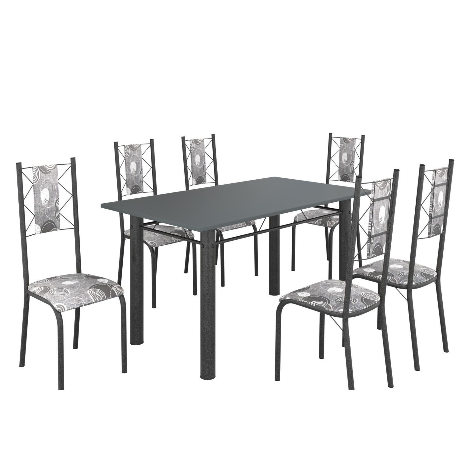Conjunto Sala de Jantar Bahia Mesa Tubo 140x75cm Tampo Pedra com 6 Cadeiras - 2