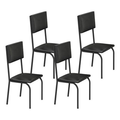 Kit 4 Cadeiras Ana Corino Preto Tubo Preto Fosco