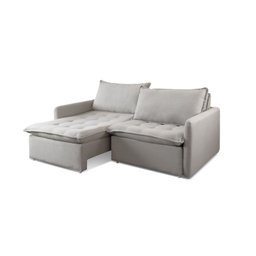 Sofá Cama Retrátil Linho Califórnia Pés Madeira Cinza Claro - 6 Sofá Cama Retrátil Linho Califórnia Pés Madeira Cinza Claro - 6
