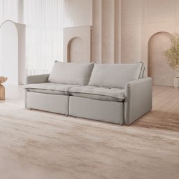 Sofá Cama Retrátil Linho Cinza Califórnia Pés Madeira - 2