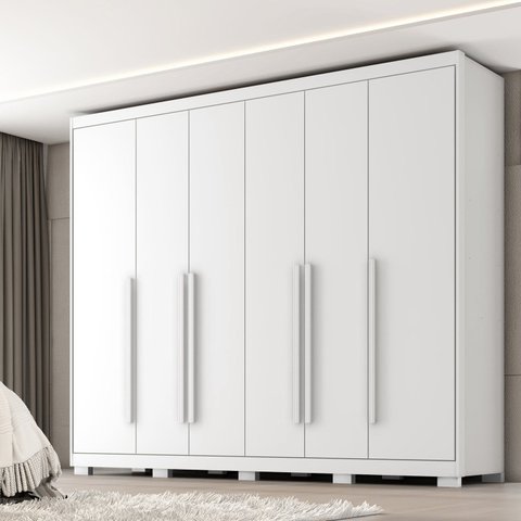 Guarda Roupa Casal Platinium 100% MDF 6 Portas de Bater 6 Gavetas Branco/Absoluto