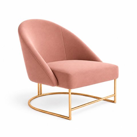 Poltrona Decorativa Estofada Veludo Base Metálica Industrial Lua Dourada – Paraná Metal:Off White