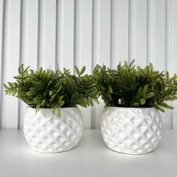 Dupla Vaso Cachepot Branco em Alto Relevo 3d Decoração Casa - 4