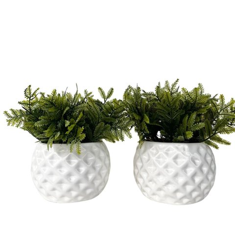 Dupla Vaso Cachepot Branco em Alto Relevo 3d Decoração Casa