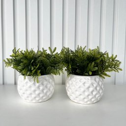 Dupla Vaso Cachepot Branco em Alto Relevo 3d Decoração Casa - 3