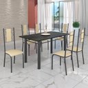 Ver imagem 1 de Conjunto Sala de Jantar Bahia Mesa Tubo 140x75cm Tampo Pedra Ardósia Indiana com 6 Cadeiras