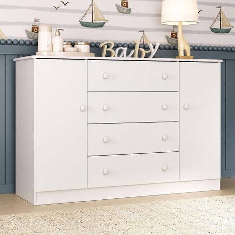 Cômoda Infantil 125cm 2 Portas e 4 Gavetas Encanto Multimóveis Mp4450 Branco