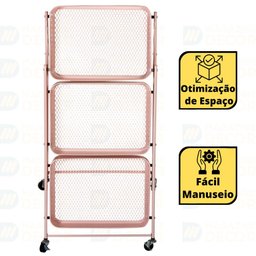 Carrinho Multiuso Organizador Dobrável com 3 Prateleiras - Rosa - 4