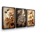 Ver imagem 2 de Quadros Decorativos Trio Kit 3 Flores Moldura Grande Sala