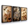 Quadros Decorativos Trio Kit 3 Flores Moldura Grande Sala - 2