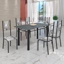 Ver imagem 1 de Conjunto Sala de Jantar Bahia Mesa Tubo 140x75cm Tampo Madeira com 6 Cadeiras