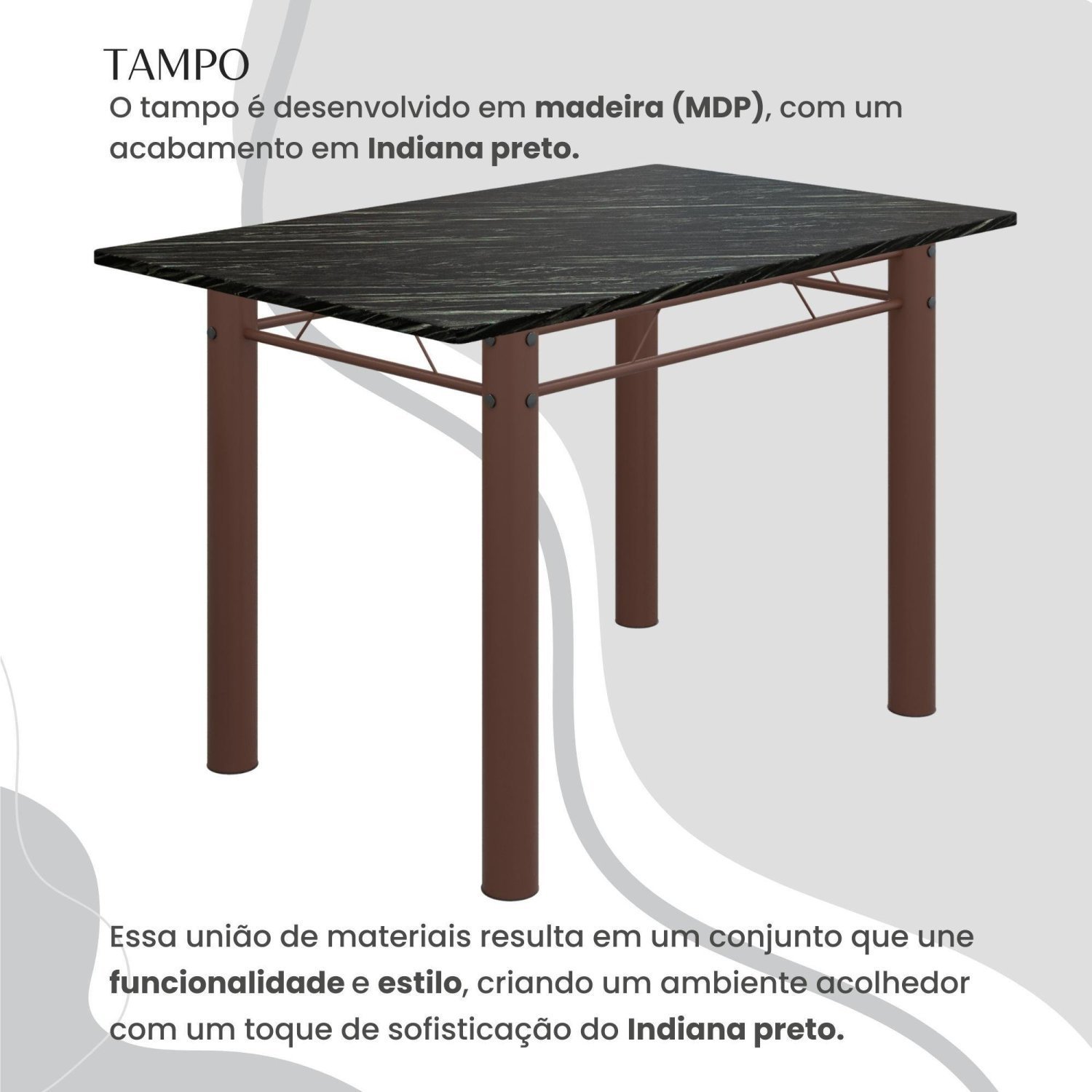 Conjunto Sala de Jantar Bahia Mesa Tubo 140x75cm Tampo Madeira Indiano com 6 Cadeiras - 4